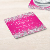 シルバーグリッターホットピンク30歳 スクエアペーパーコースター (アングル)