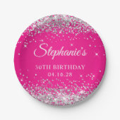 シルバーグリッターホットピンク30歳 ペーパープレート (正面)