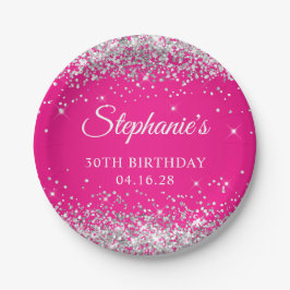 シルバーグリッターホットピンク30歳 ペーパープレート