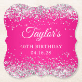 シルバーグリッターホットピンク40歳 ペーパーコースター (正面)