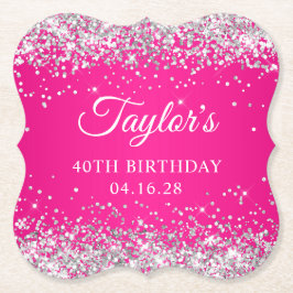 シルバーグリッターホットピンク40歳 ペーパーコースター