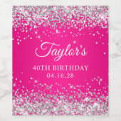 シルバーグリッターホットピンク40歳 ワインラベル (シングルラベル)