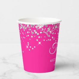 シルバーグリッターホットピンク40歳 紙コップ