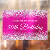 シルバーグリッターホットピンク50誕生日へようこそ ウィンドウサイン (シート2)