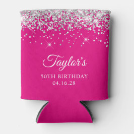 シルバーグリッターホットピンク50誕生日 缶クーラー