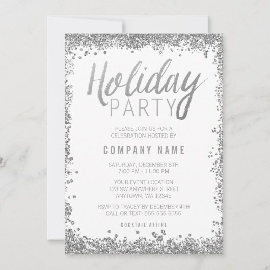 シルバーグリッターホリデーパーティー招待状 招待状 (正面)