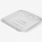 シルバーグリッターホワイトネームメリークリスマス ペーパープレート (傾斜あり)