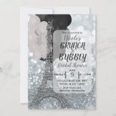 シルバーグリッターホワイトブラックバルーンエッフェルタワー 招待状 (正面)