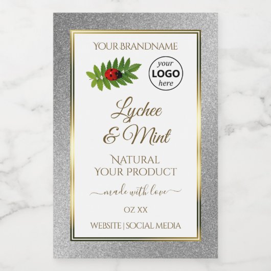 シルバーグリッターホワイト製品ラベルLadybugロゴ フードラベル (シングルラベル)