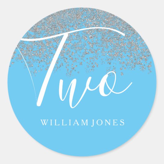 シルバーグリッターボーイズブルー2nd誕生日パーティー ラウンドシール (正面)