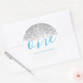 シルバーグリッターボーイズ白ブルー誕生日パーティー ラウンドシール (封筒)