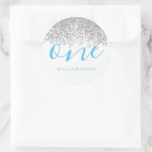 シルバーグリッターボーイズ白ブルー誕生日パーティー ラウンドシール (バッグ)