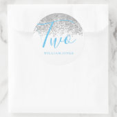 シルバーグリッターボーイズ白ブルー誕生日 ラウンドシール (バッグ)