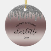 シルバーグリッターマイ初めてのクリスマスセラミックオーナメント セラミックオーナメント (正面)