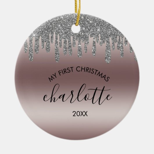 シルバーグリッターマイ初めてのクリスマスセラミックオーナメント セラミックオーナメント (正面)