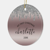 シルバーグリッターマイ初めてのクリスマスセラミックオーナメント セラミックオーナメント (左)