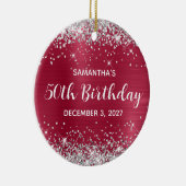 シルバーグリッターマゼンタベリー50誕生日 セラミックオーナメント (右)