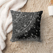 シルバーグリッターマンダラと銀の星が黒 クッション (ブランケット)