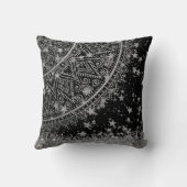 シルバーグリッターマンダラと銀の星が黒 クッション (裏面)