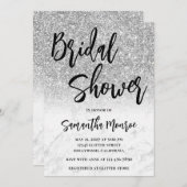 シルバーグリッターマーブルグラムQRコードブライダルシャワー 招待状 (正面/裏面)