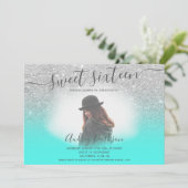 シルバーグリッターミントグリーンシックスイート16写真 招待状 (スタンド正面)