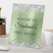 シルバーグリッターミントグリーンフォイル16誕生日 台座サイン (インサイチュ)