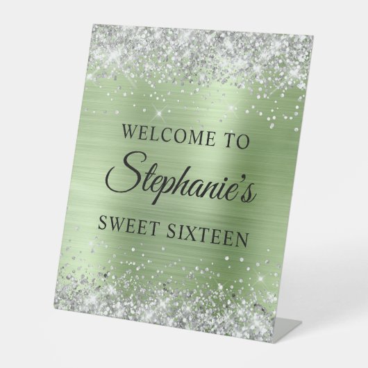 シルバーグリッターミントグリーンフォイル16誕生日 台座サイン (正面)