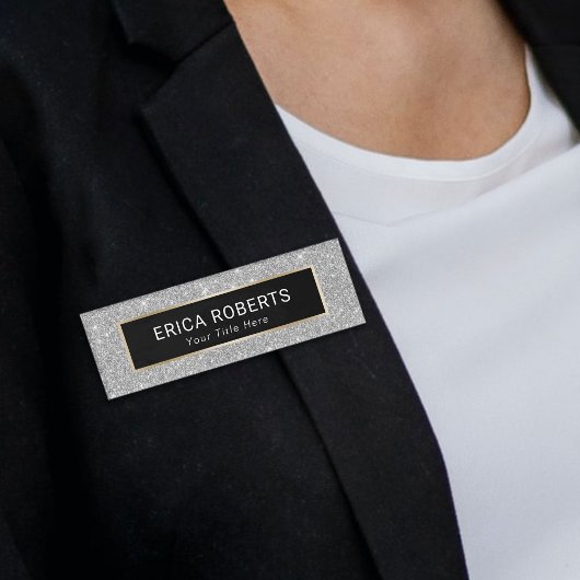 シルバーグリッターメイクアップアーティストヘアサロン モダン 名札