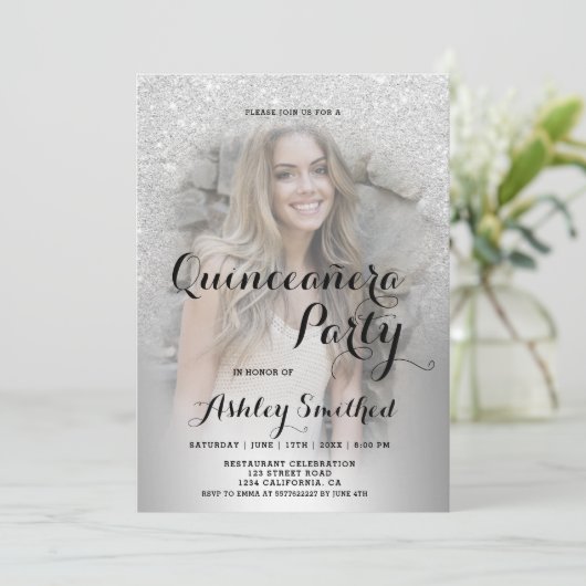 シルバーグリッターメタグラデーションリックフォトキンセアニェラ 招待状 (スタンド正面)