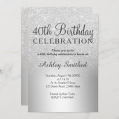シルバーグリッターメタグラデーションリック40歳の誕生日 招待状 (正面/裏面)