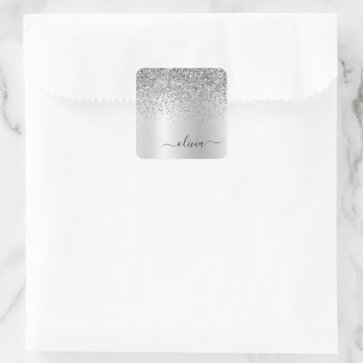 シルバーグリッターメタルモノグラムグラム名 スクエアシール (バッグ)