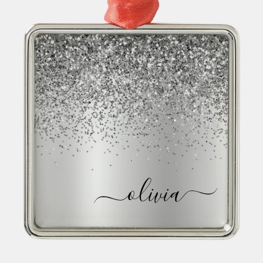 シルバーグリッターメタルモノグラムグラム名 メタルオーナメント (正面)