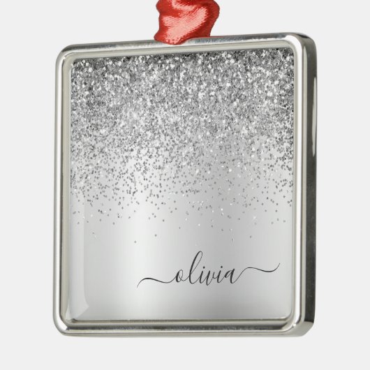 シルバーグリッターメタルモノグラムグラム名 メタルオーナメント (左)