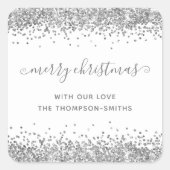 シルバーグリッターメリークリスマススクリプト名ホワイト スクエアシール (正面)