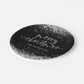 シルバーグリッターメリークリスマスパーティーブラック ペーパープレート (アングル)