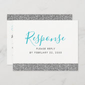 シルバーグリッターモダンおもしろいRSVP応答はがき エンクロージャーカード (正面/裏面)