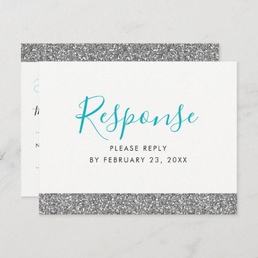 シルバーグリッターモダンおもしろいRSVP応答はがき エンクロージャーカード (正面/裏面)