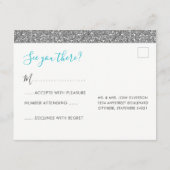 シルバーグリッターモダンおもしろいRSVP応答はがき エンクロージャーカード (裏面)