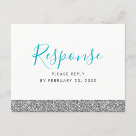 シルバーグリッターモダンおもしろいRSVP応答はがき エンクロージャーカード