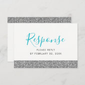 シルバーグリッターモダンおもしろいRSVP応答カード 出欠カード (正面/裏面)