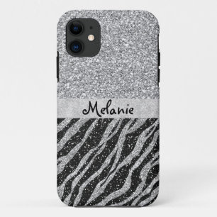 シルバーグリッターモノグラムカスタムiPhoneケース iPhone 11 ケース
