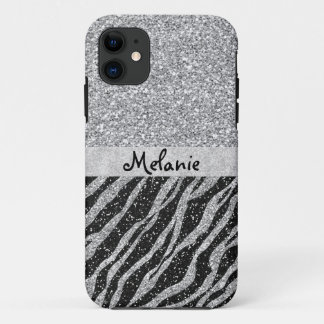 シルバーグリッターモノグラムカスタムiPhoneケース iPhone 11 ケース