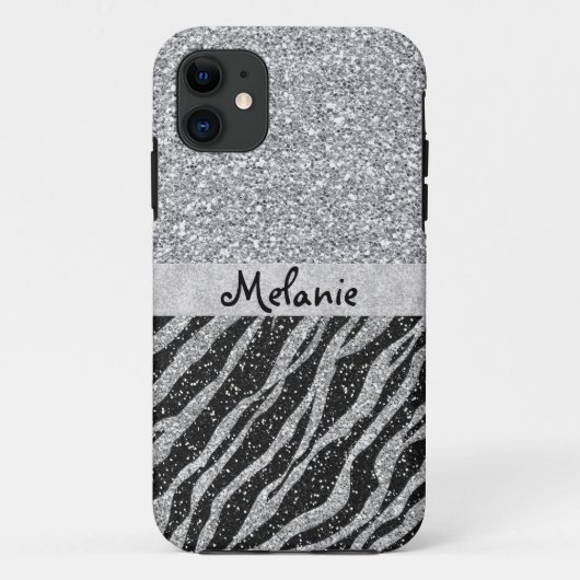 シルバーグリッターモノグラムカスタムiPhoneケース Case-Mate iPhoneケース (裏面)