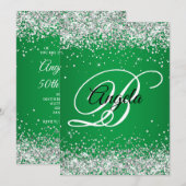 シルバーグリッターモノグラムグラデーショングリーン50誕生日 招待状 (正面/裏面)