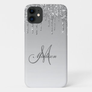 シルバーグリッターモノグラムスパルクレスグラガーリームかわいらし iPhone 11 ケース