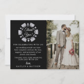 シルバーグリッターモノグラムトランプのポーカーチップカ結婚ジノ サンキューカード (正面)