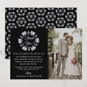 シルバーグリッターモノグラムトランプのポーカーチップカ結婚ジノ サンキューカード