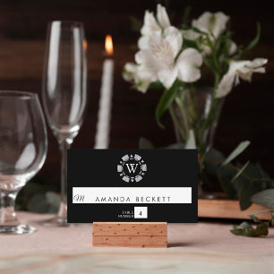 シルバーグリッターモノグラムトランプのポーカーチップカ結婚ジノ プレイスカード