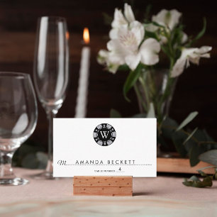 シルバーグリッターモノグラムトランプのポーカーチップカ結婚ジノ プレイスカード