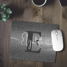 シルバーグリッターモノグラム名マウスパッド